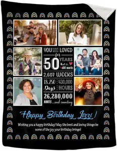 Personalized Photo Birthday Blanket - 50th Birthday Gifts for Women, Men - 50st Birthday Blanket - Gift for 50 Year Old Lady - Happy 50th Birthday Blanket - Birthday for Woman - Birthday Gift Ideas