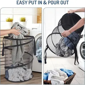 Large Foldable Mesh Laundry Basket with Handle - Portable Dirty Clothes Storage Basket, Clothes Basket Organizer, Sorting, Storage Bag, Laundry Basket for Bathroom and Bedroom Organization