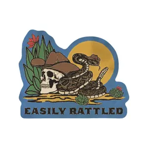 Rattlesnake Cowboy Sticker - Decorative Matte Sticker Featuring Rattlesnake Design and Sunset Background