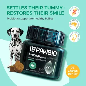 Pawbio Probiotic Bites for Dogs - Soft Chicken Chews for Digestive & Immune Support, Non-GMO, Vet-Approved, Easy-to-Feed Nutritional Supplement, 75 Chews per Jar