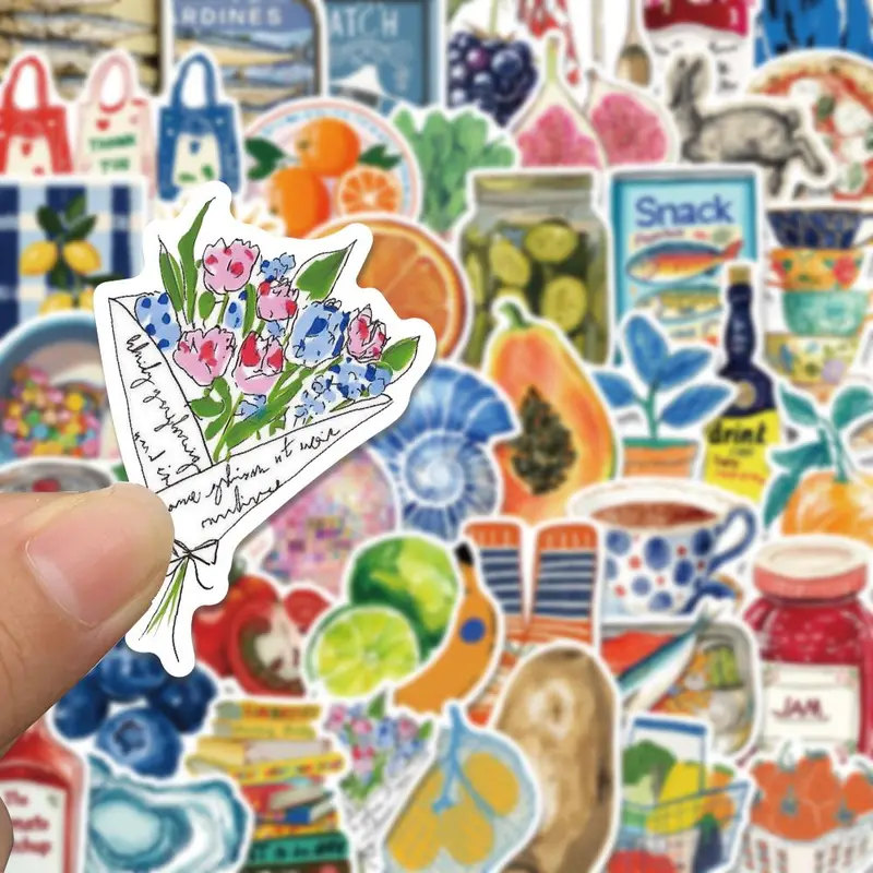 Fruit & Vegetable Pattern Sticker (50pcs), Cute Cartoon Sticker, Decorative Sticker for Phone Case, Smartphone, Computer, Guitar, Bag, Water Cup, Scrapbook, Screen Protector