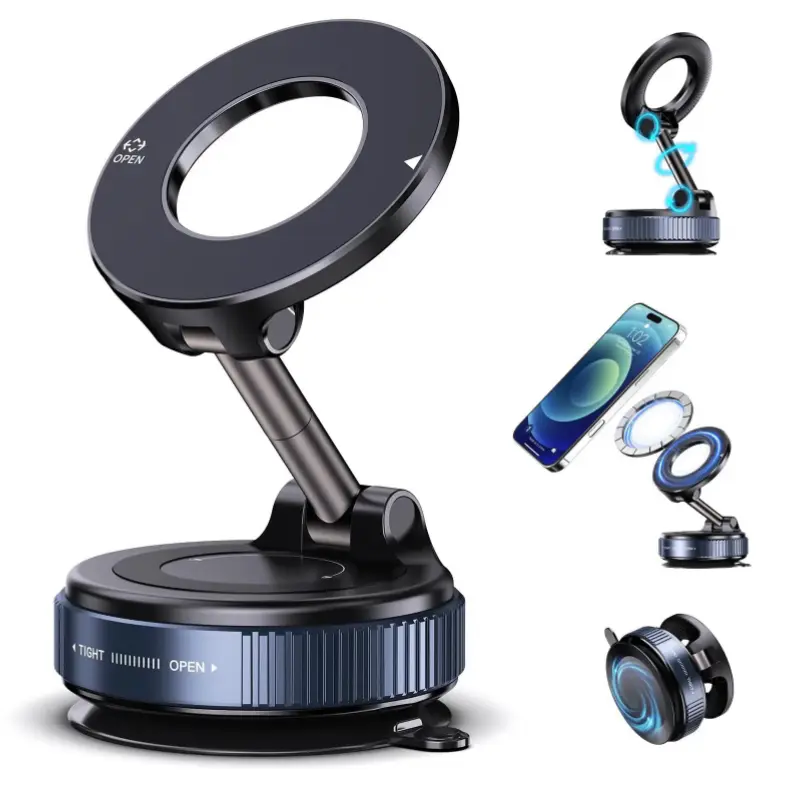 Vacuum Suction Magnetic Phone Mount, 360° Rotatable Adjustable Cell Phone Holder for Car Dashboard Windshield