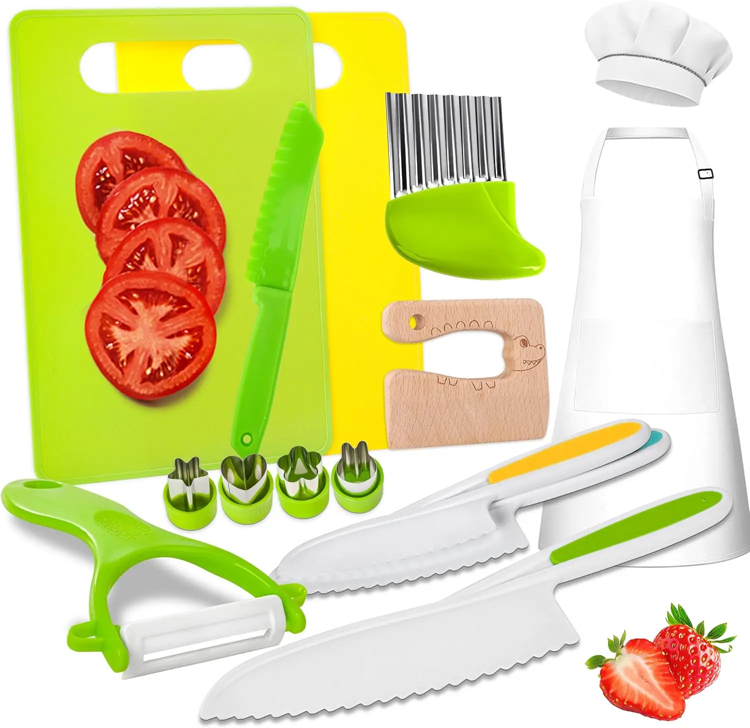 Kids Knife Set for Real Cooking 15Pcs Montessori Kitchen Toys for Toddlers Children Cooking Cutting Sets Holiday Stocking Stuffers for Kids Toddler Toys
