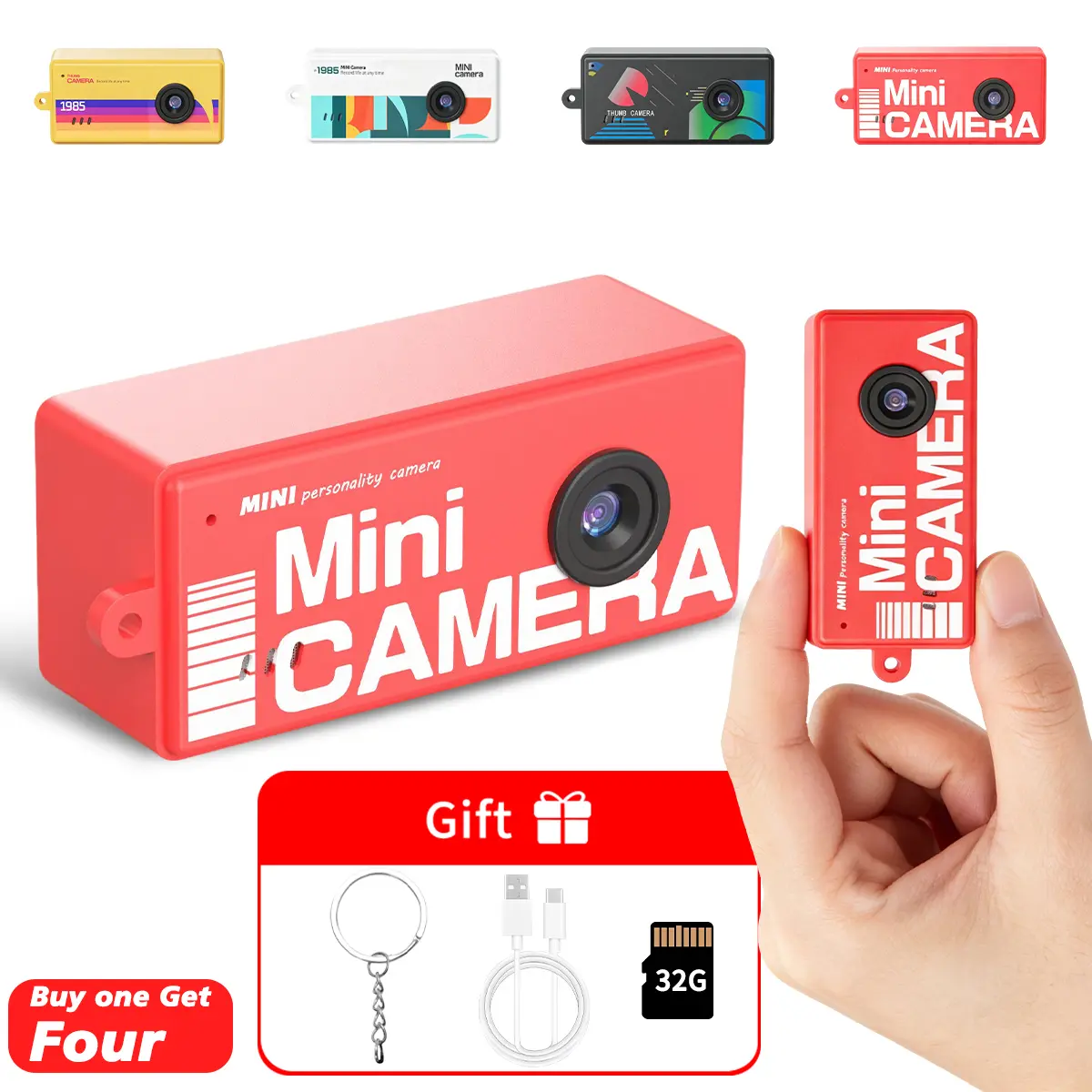 Compact Thumb Keychain Camera with CCD Sensor, 32GB SD Card, 1080P HD MP4 Wearable Recorder, 0.96" Screen, Wide Lens, Retro Filter, Rechargeable Portable Pocket Device for Students, Photo/Video Review Capability