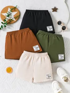 Baby Boys Summer Plain Short Pants Set of 4, Casual Fitted Above the Knee, Elastic Waist, Perfect for Outdoor Wear, Baby Boy Clothes