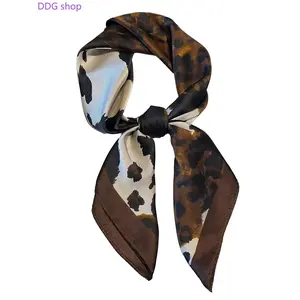 Elegant Leopard Print Satin Square Scarf Versatile Lightweight Head Neck Wrap Boho Style Thin Fabric Bandana Fashion Women's Hair Accessory All-Season Casual Daily Summer Styling