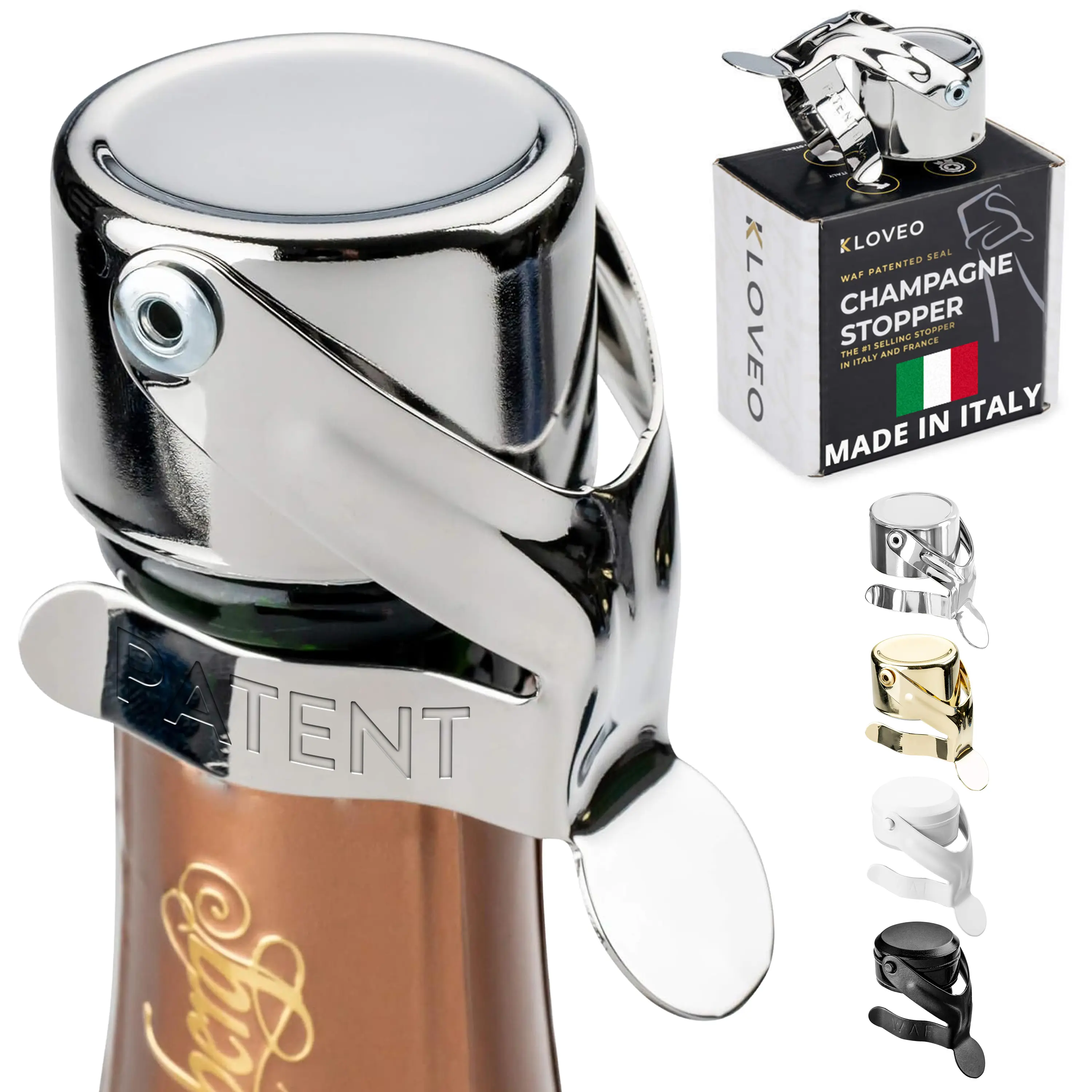 KLOVEO Champagne Stoppers - WAF Patented Seal - Made in Italy KLOVEO Champagne Stoppers - WAF Patented Seal - Made in Italy