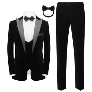 Men Suit 3 Pieces Slim Fit Solid Color Peaked Lapel Tuxedo Jacket Blazer for Party Prom Wedding-BLACK Men's Business sae  byeok Men's Three-Piece prom suit