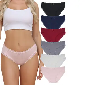 LEVAO Women's Cotton Bikini Underwear Soft Low Waist Panties Cheeky Lace Underpants S-XXL