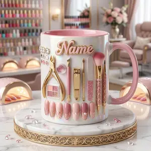 Personalized Nail Tech Mug 2D Printed 3D Effect Custom Name Coffee Cup Nail Technician Design for Manicurist, Nail Salon Lovers, Birthday Appreciation Gift Idea Coffee mugs, ceramic mugs, custom mugs, personalized mugs, printed mugs, gift mugs