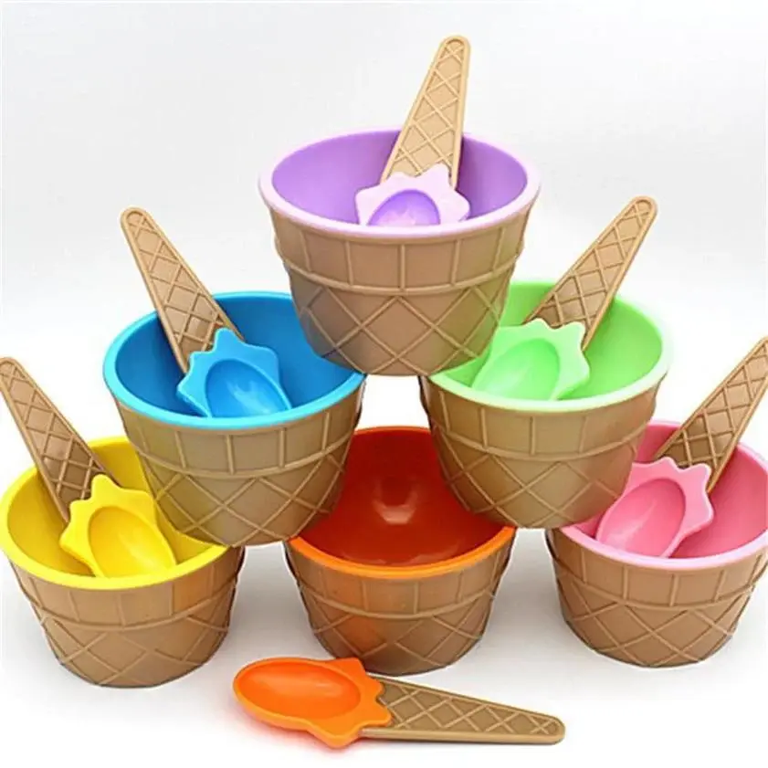 Reusable Ice Cream Cone Shape Bowl and Spoon