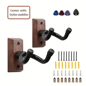 Black Walnut Wood Guitar Wall Mount 2 Pack - U-Shaped Hanger for Acoustic, Electric, Banjo, and Bass Guitars, Ideal for Guitar Players