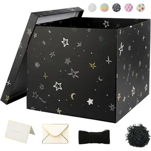 Large  Box 12x12x10Inches, Boxes with Lids for Presents,Present Box,Birthday Box, Packaging for Valentine's Day,Mother's Day,Christmas,Anniversaries.(Black Stars)