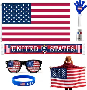 6 Pcs Football Cheering Kit,  Fan Accessories Set, Includes Flag, Fan Scarf, Wristband, Flag Glasses, Hand Clapper & Blendable Face Paint Sticks, Party Atmosphere Props