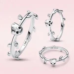 Creative Silver Plated Galaxy Zircon Leaf Ring
