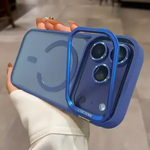 Luxury Magnetic Wireless Charging Metal Lens Bracket Transparent Case for iPhone iPhone 17/16/15/14/13/Plus/Pro/Pro Max iPhone 17 Air with Lndependent Lens Protector Acrylic Backboard Shockproof Armor Clear Cover Protective Accessories