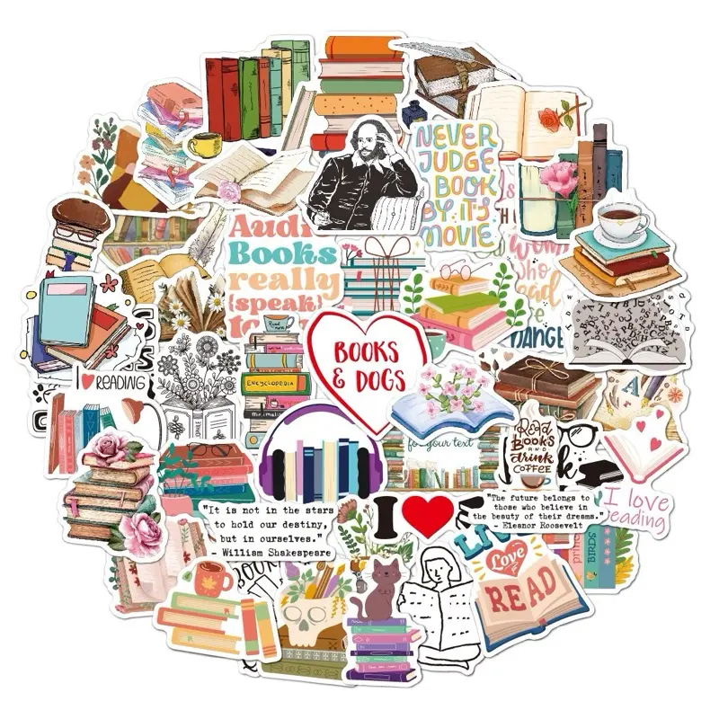 50pcs Book reading sticketers for kindle，phone case， water bottle or notebook