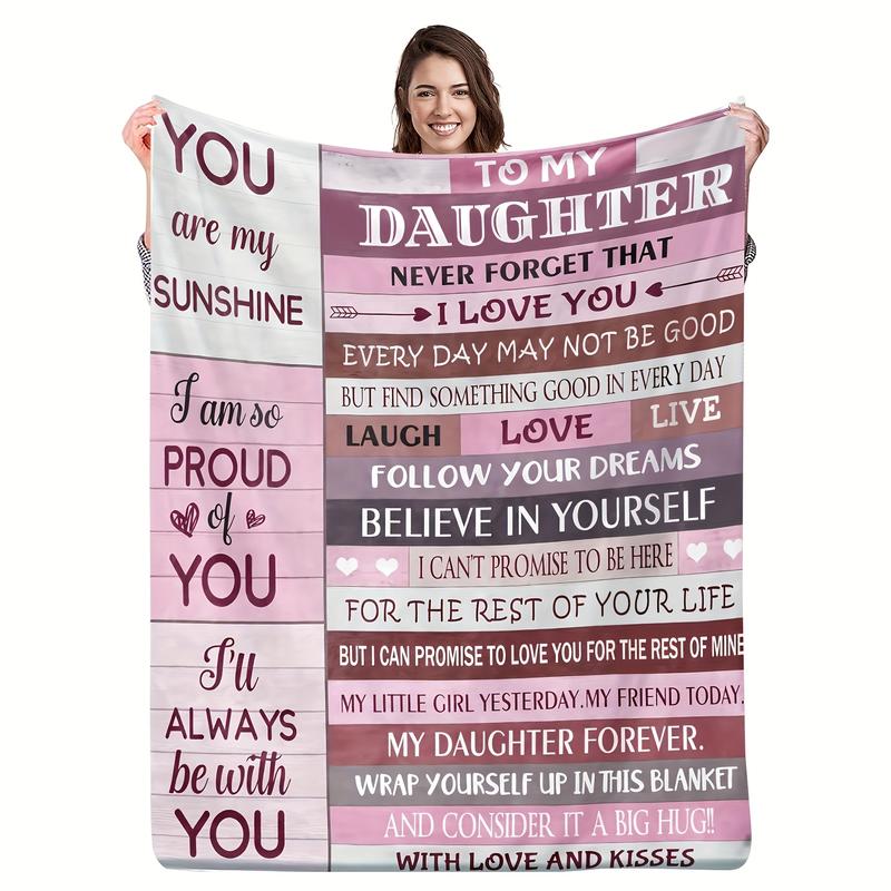 Flannel Blanket for Daughter – Heartfelt to My Daughter Letter Design with Inspirational Messages, Soft & Cozy Multi-Purpose Throw for Sofa, Bed, Office, or Camping, All-Season Gift Blanket, Blanket-280GSM