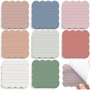 8-Pack Fan-Shaped Wave Edge Sticky Notes, Self-Adhesive Notepads for School Office Home, Vintage Color Paper, Diary Planner Bulletin Board, Sticky Labels