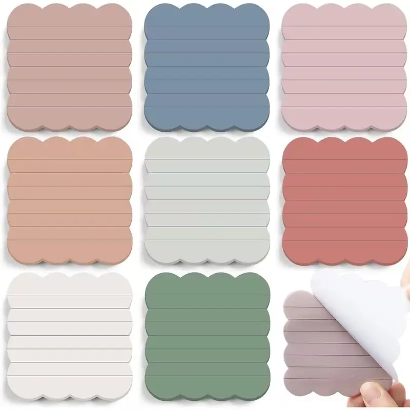 8-Pack Fan-Shaped Wave Edge Sticky Notes Set, Self-Adhesive Notepads for School Office Home, Vintage Color Paper, Diary Planner Bulletin Board, Sticky Labels, Office Supplies