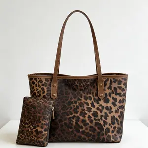 Leopard Print Tote Bag with Mini Pouch - Large Capacity Shoulder Bag for Women - 2-in-1 Bag for Work and Travel