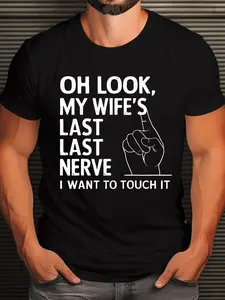 Big & Tall Men's 'Oh Look, My Wife's Last Nerve' Graphic Tee - Casual Short Sleeve T-Shirt for Summer, Breathable Polyester, Machine Washable 3