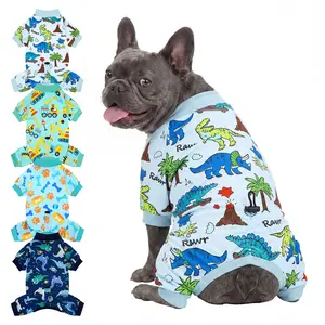 XPUDAC 4-Pack Adjustable Cute Dog Shirts, Dinosaur & Excavator Pattern Pet Costumes for Boy Dogs, Breathable Stretchy Pajamas for Daily Wear & Photoshoots, Shirt