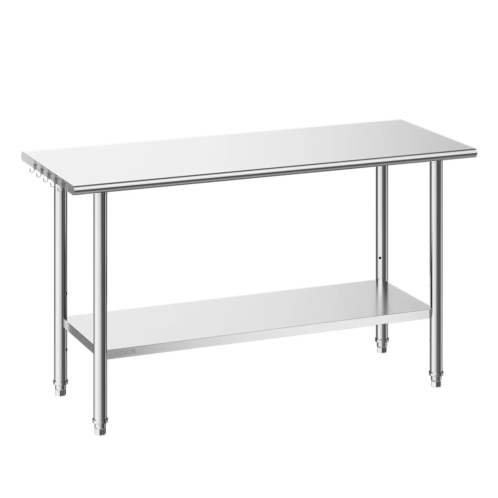 VEVOR Heavy-Duty Rectangular Solid Metal Work Table with Bullet Legs, 24x60 in Commercial Food Prep Table, Adjustable Shelf Commercial Kitchen Workstation for Restaurant, Home Use