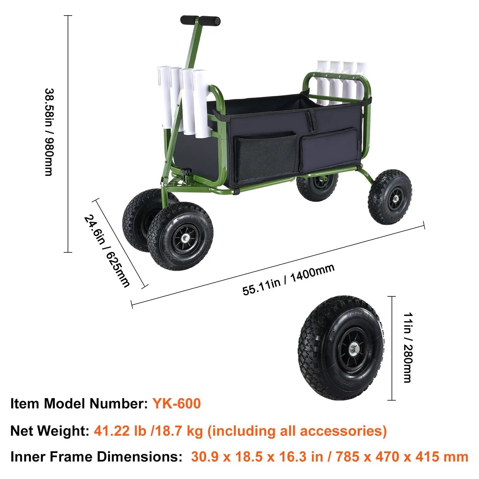 Foldable - 300 lbs with 11" Rubber Wheels