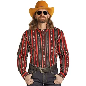 ROCK&ROLL MENS STRIPE PRINTED LS BURGUNDY BMB2S07656