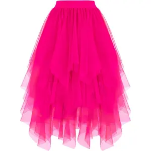 Women's Tulle Skirts High Low Layered Puffy Fairy Skirts Midi Length Irregular Tutu Skirt