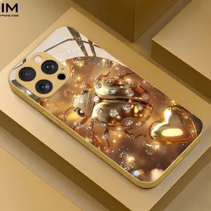 Diamond Beetle Pattern Metal Painted Tempered Glass Case for iPhone 17/16/15/14/13/12/11/XS/XR/x/pro Plus Pro Max, Fashionable Minimalist Design