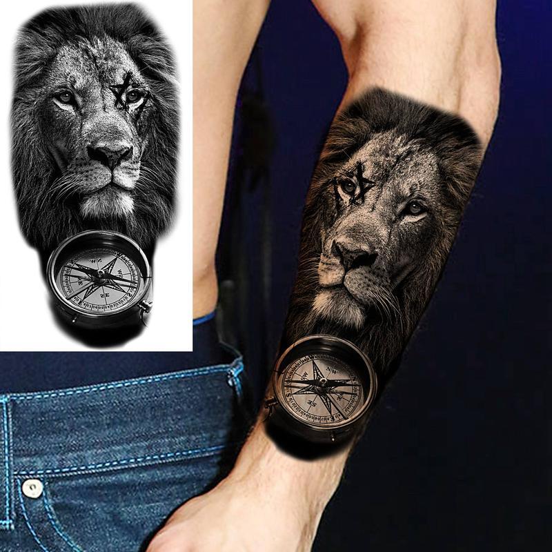 Lion Pattern Tribal Style Temporary Tattoo Sticker,8 Sheets/set Waterproof Arm Tattoo Sticker, Body Decoration for Men & Women