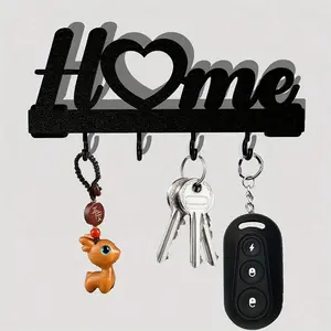 Home Love Shape Key Chain Wall Mounted Organizer Rack, with Hooks, Transparent Nano Tape, No Drilling, Ideal for Living Room Decor