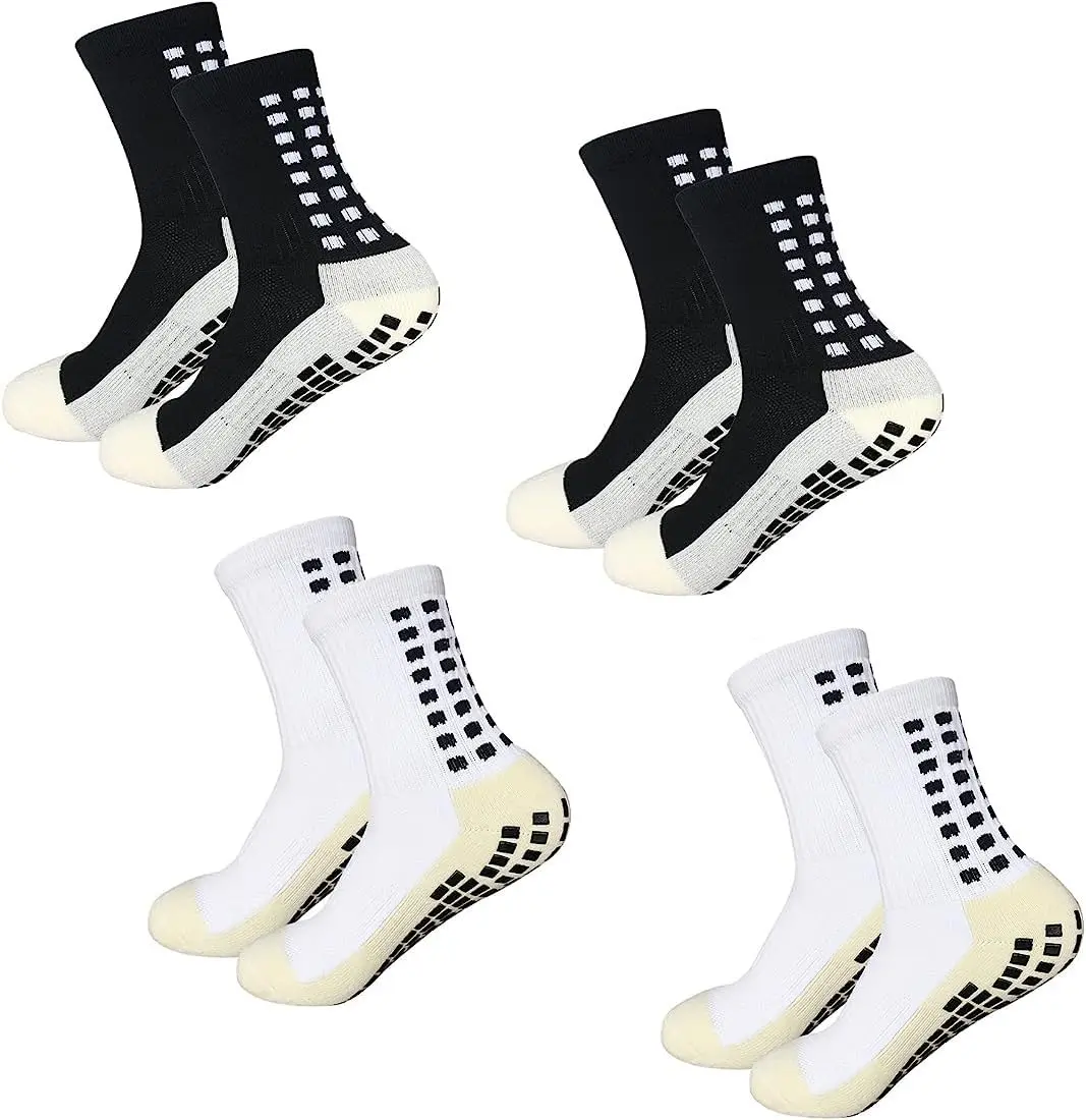 Male Adults' Athletic Soccer Socks - 4 Pairs, Anti-Skid Silicone Grip Socks, Cushioned with Arch Support for Football, Basketball, Silicone Socks, Sports Stockings