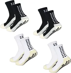 Men's Soccer Socks Anti Slip Non Slip Grip Pads for Football Basketball Sports Grip Socks, 4 Pair B0BDF3FTVL