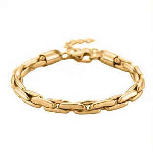 Shop LC Hammer Circular Link Bracelet in ION Plated Yellow Gold Stainless Steel 7-9In