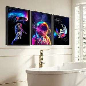 3Pcs PS Frame Art Painting, space astronaut galaxy cosmic theme, Modern Frame, Home Decor For Living Room, Bedroom, Office, Hallway Wall Decor, Odorless Print Artwork, Luxury Perfect Gift For Friends And Family