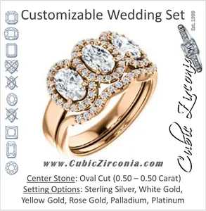 CZ Wedding Set, featuring The Dolores engagement ring (Customizable Oval Cut Triple Halo 3-stone Design)