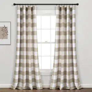 Lush Decor Kelly Checker Light Filtering Window Curtain Panel Set - Buffalo Check Design, 52"W x 84"L, Neutral, 100% Polyester, 3" Back Tab Rod Pocket, Machine Washable - Blackout Cloth