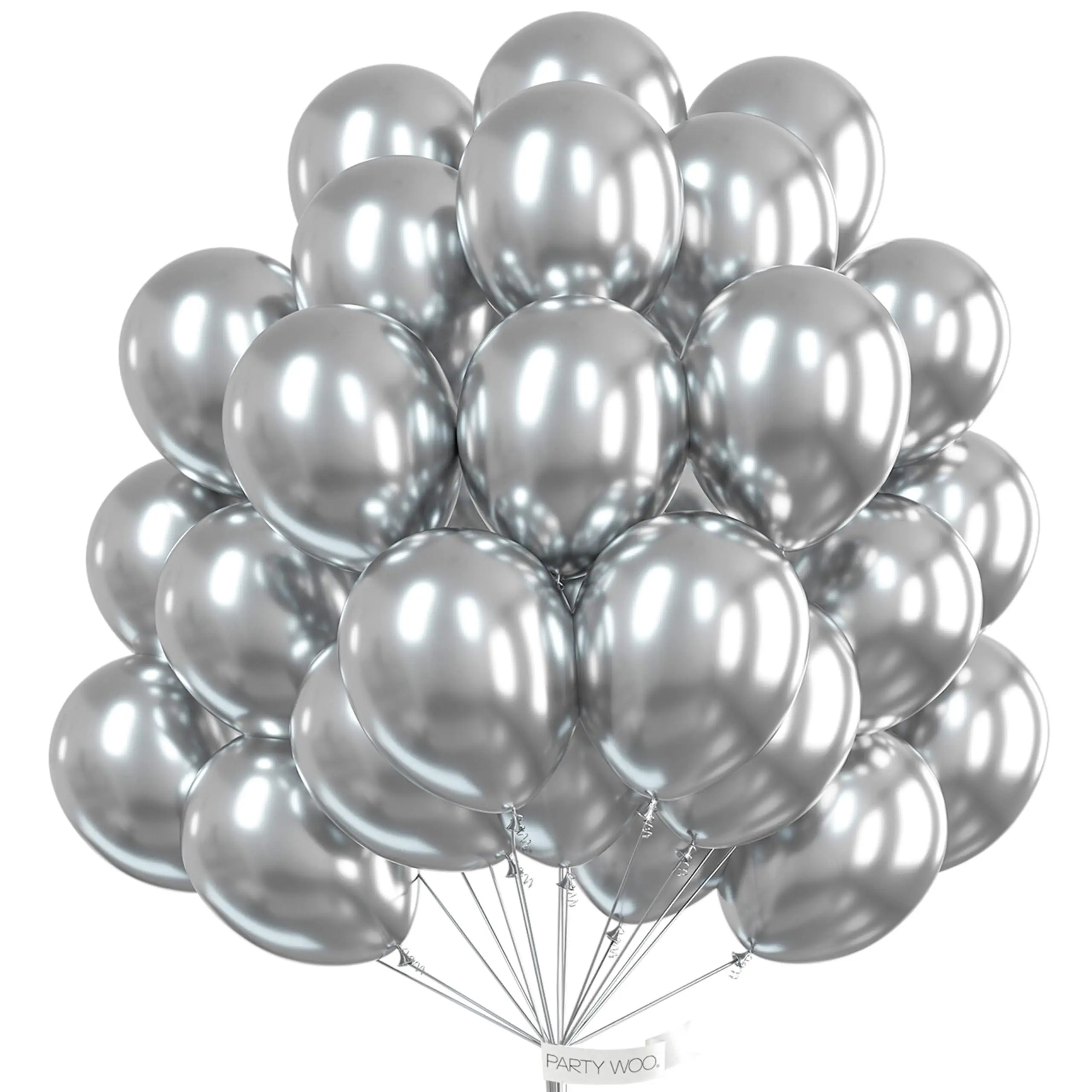PartyWoo Thick 12-Inch Metallic Solid Silver for Shine Latex Helium Balloons, 100pcs, Balloon Decor for Birthday, Baby Shower, Graduation Party Supplies (Silver-G102)