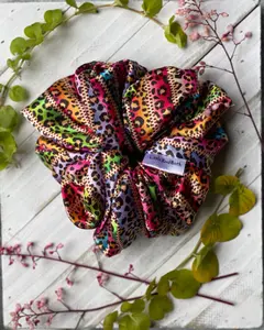 Satin colorful zipper leopard print scrunchie