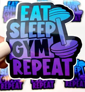 Gym Sticker Funny Workout Sticker for Water Bottle, Gym Motivation Sticker, Weightlifting Sticker, Eat Sleep Gym Repeat