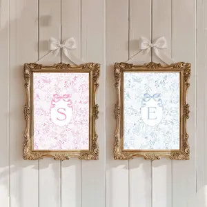 Personalized Floral Initial Print Custom Letter Poster Preppy Monogramed Bow Nursery Wall Art Women Bedroom Poster Dorm Decor