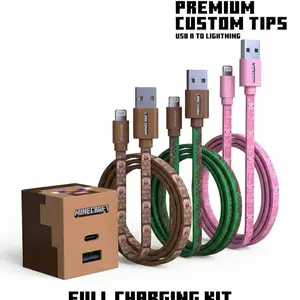 LIQUIPEL Powertek Minecraft Charging Cables USB-A to Lightning (MFi Certified) and Wall Charger