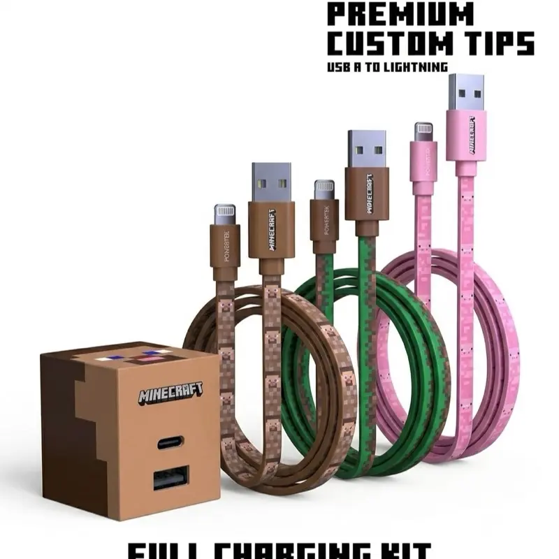 LIQUIPEL Powertek Minecraft Charging Cables USB-A to Lightning (MFi Certified) and Wall Charger