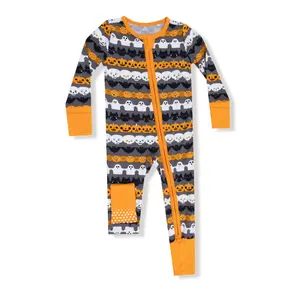 Angel Dear Bamboo L/S 2 Way Zipper Convertible Romper - UNISEX Halloween Paper Garland, Orange