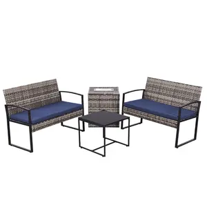GDY 4-Piece Outdoor Patio Set Bistro Set, Wicker Table and Loveseat, Country Style Furniture For Lawn Backyard