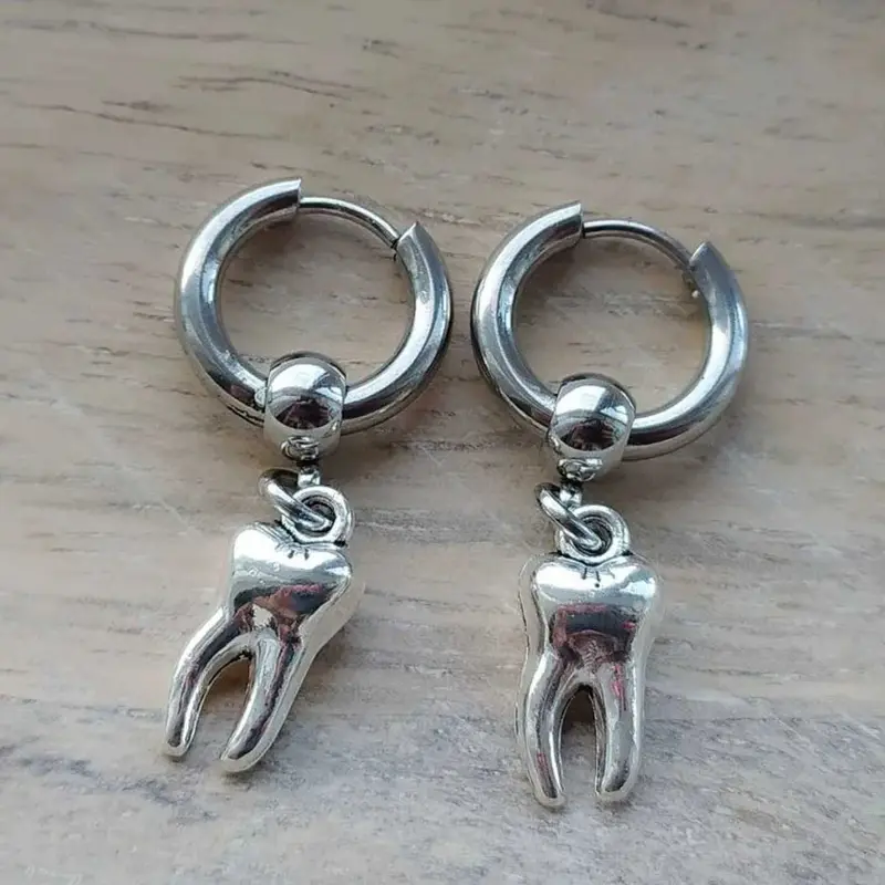 1 Pair of Retro Punk Teeth Pendant Stainless Steel Hypoallergenic for Men and Women with Minimalist Street Style Party Fashion Jewelry Earrings Design