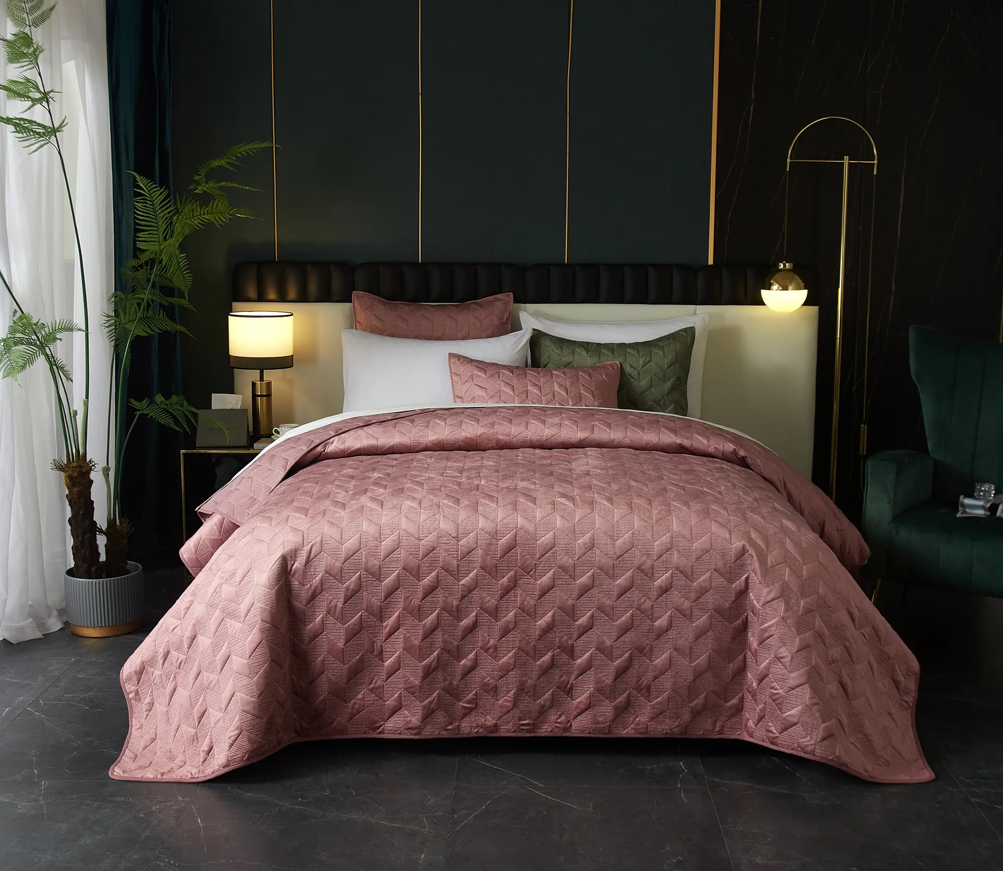 FANSACE Queen/King Size Velvet Quilt, Reversible Lightweight Bedspread, Leaf Embroidered, Brushed Microfiber Back, All Season 3-Piece Bedding Set, Multi-Size Modern Indoor Furniture Decor